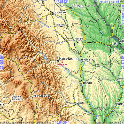 Topographic map of Izvoare