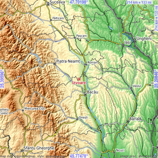 Topographic map of Izvoare