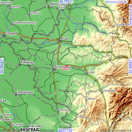 Topographic map of Izvin