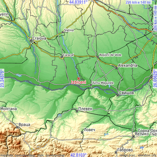 Topographic map of Izbiceni