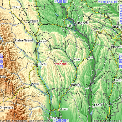 Topographic map of Ivănești