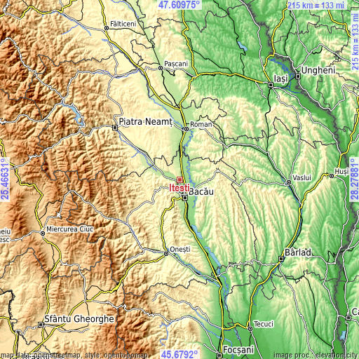 Topographic map of Iteşti