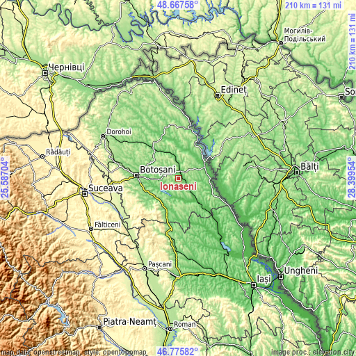 Topographic map of Ionășeni