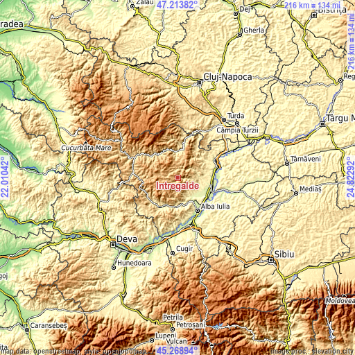 Topographic map of Intregalde