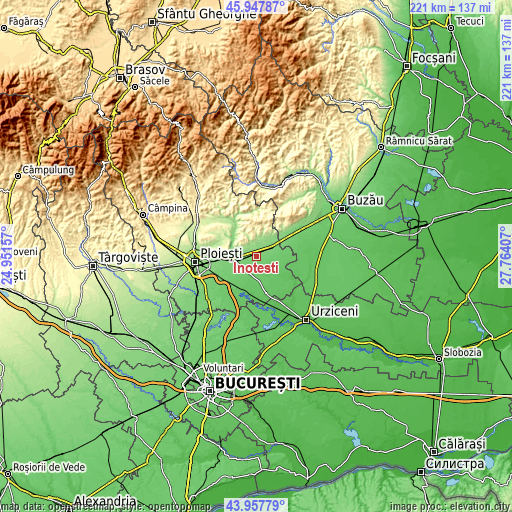 Topographic map of Inotești