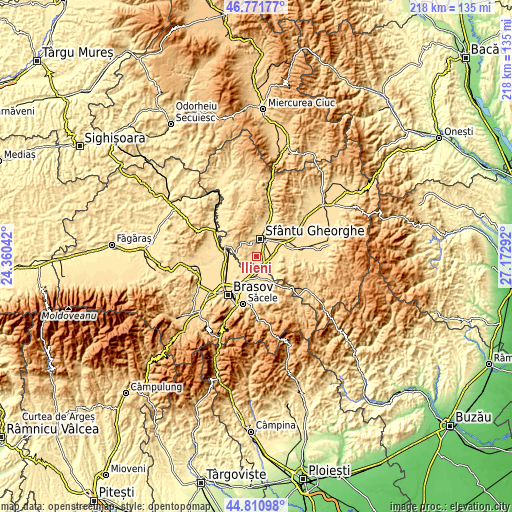 Topographic map of Ilieni