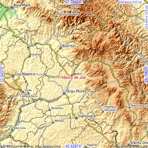 Topographic map of Ideciu de Jos