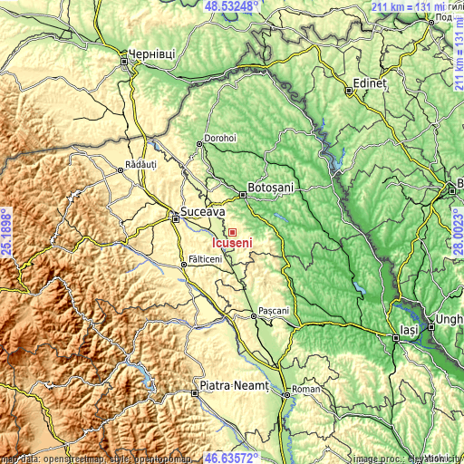 Topographic map of Icușeni