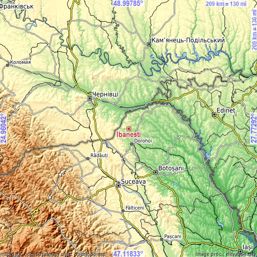 Topographic map of Ibăneşti