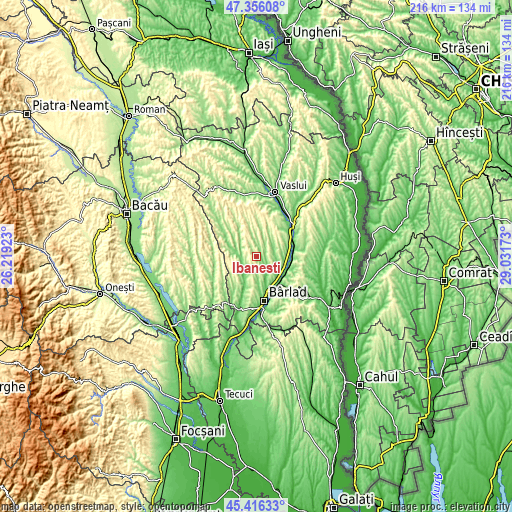 Topographic map of Ibănești