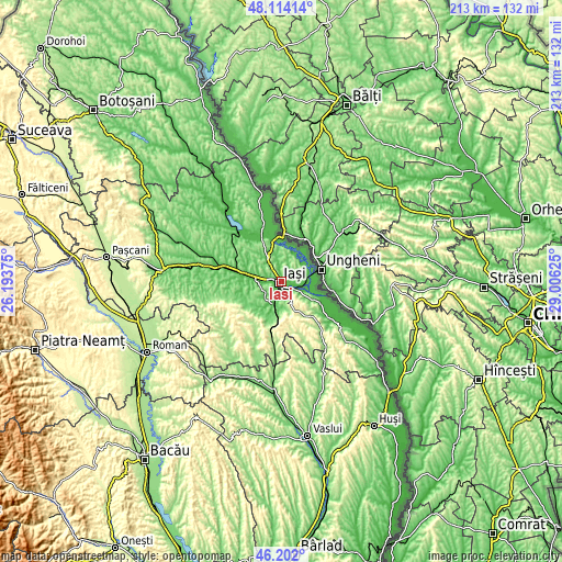 Topographic map of Iaşi