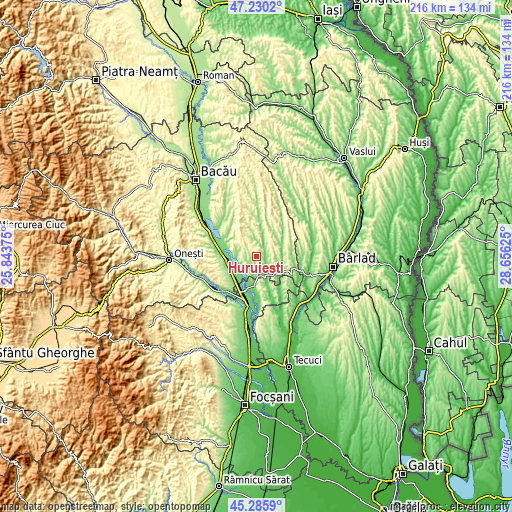 Topographic map of Huruiești