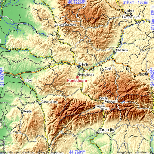 Topographic map of Hunedoara