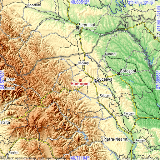 Topographic map of Humoreni