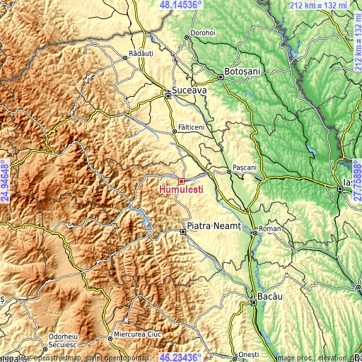 Topographic map of Humulești