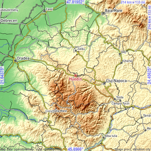 Topographic map of Huedin