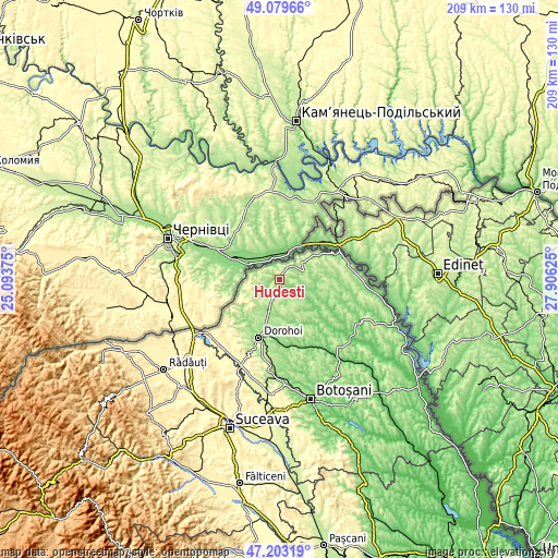 Topographic map of Hudeşti