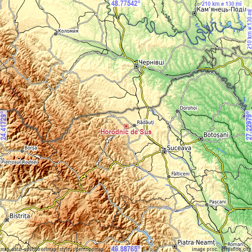 Topographic map of Horodnic de Sus