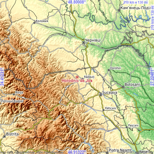 Topographic map of Horodnic de Jos