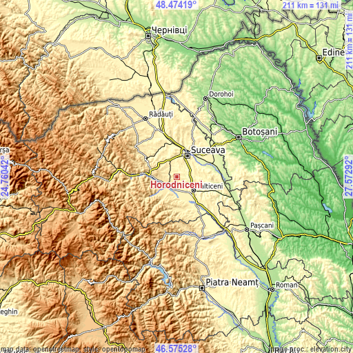 Topographic map of Horodniceni