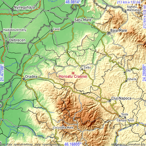 Topographic map of Horoatu Crasnei