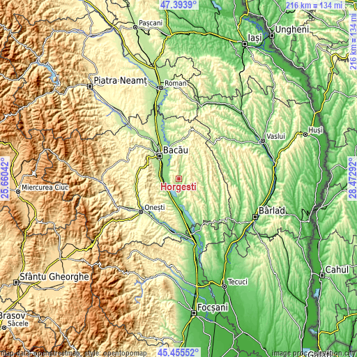 Topographic map of Horgeşti