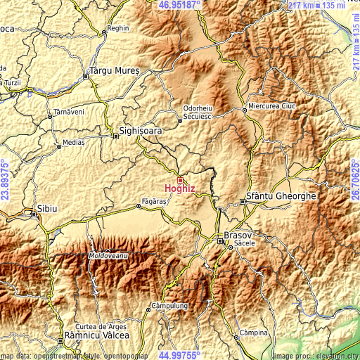 Topographic map of Hoghiz