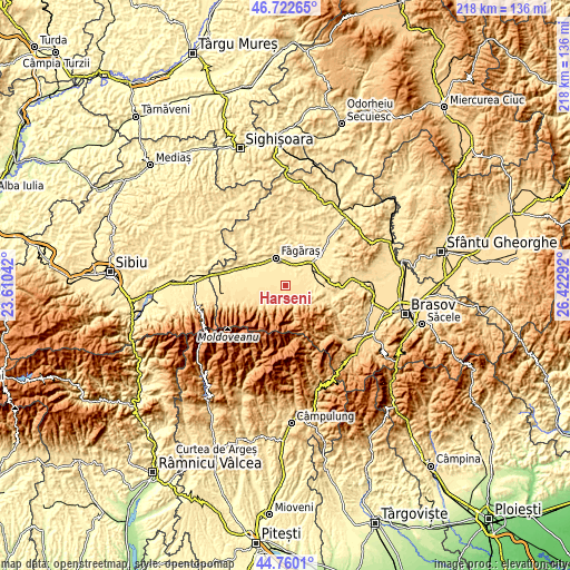 Topographic map of Hârşeni