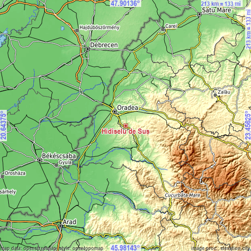 Topographic map of Hidişelu de Sus