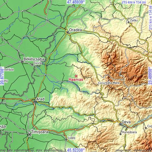 Topographic map of Hășmaș