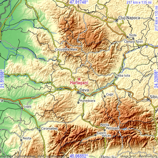 Topographic map of Hărțăgani