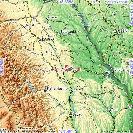 Topographic map of Hărmăneștii Vechi