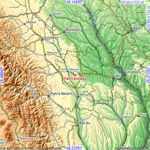 Topographic map of Hărmăneasa