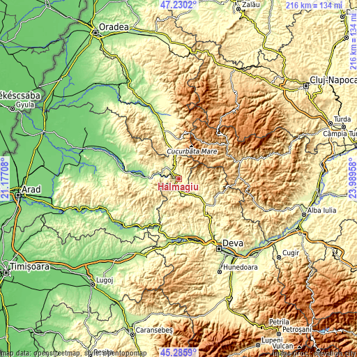 Topographic map of Hălmagiu