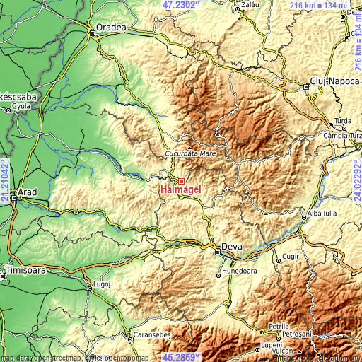 Topographic map of Hălmăgel