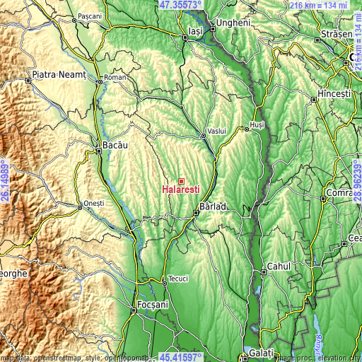 Topographic map of Hălărești