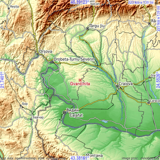 Topographic map of Gvardinița