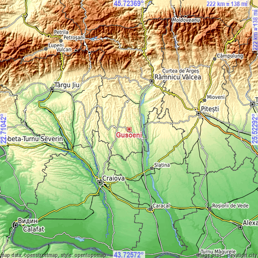 Topographic map of Guşoeni