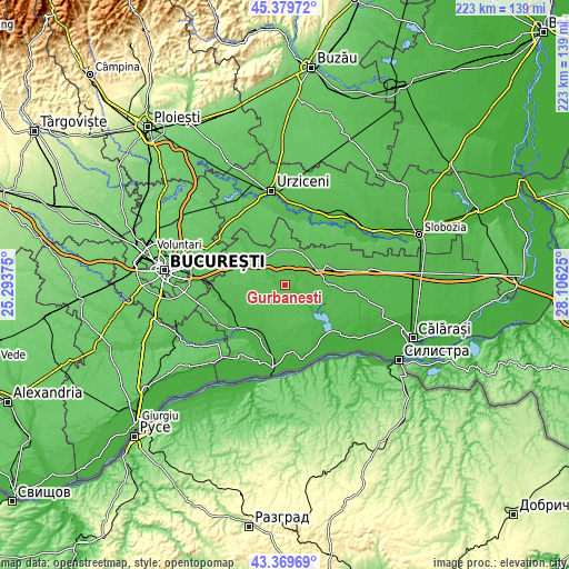 Topographic map of Gurbăneşti