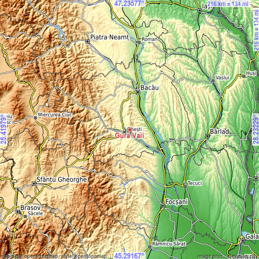 Topographic map of Gura Văii