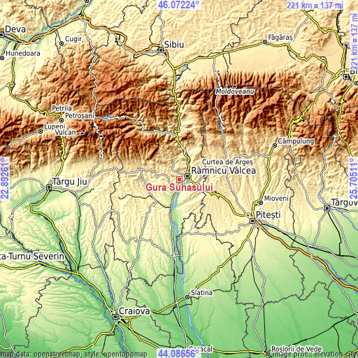 Topographic map of Gura Suhașului
