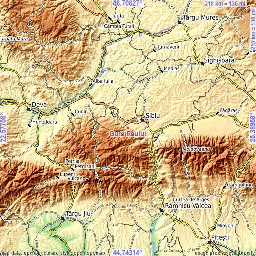 Topographic map of Gura Râului