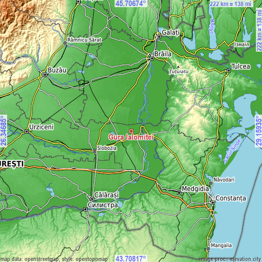 Topographic map of Gura Ialomiței