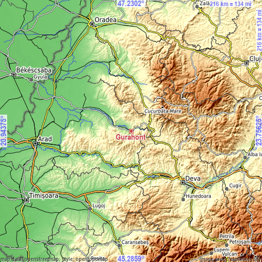 Topographic map of Gurahonţ