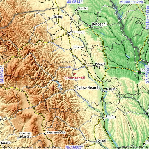 Topographic map of Grumăzeşti