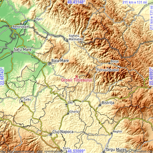 Topographic map of Groșii Țibleșului