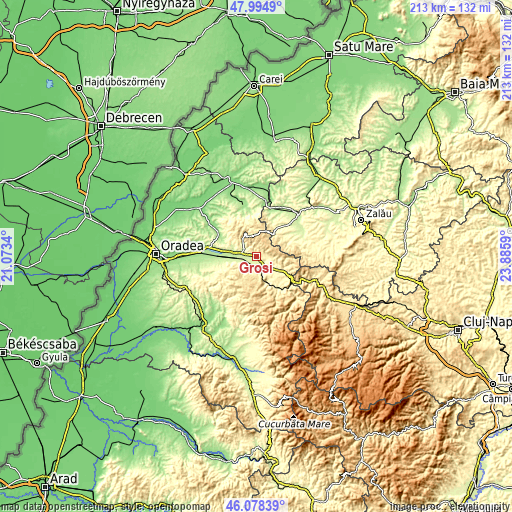 Topographic map of Groși