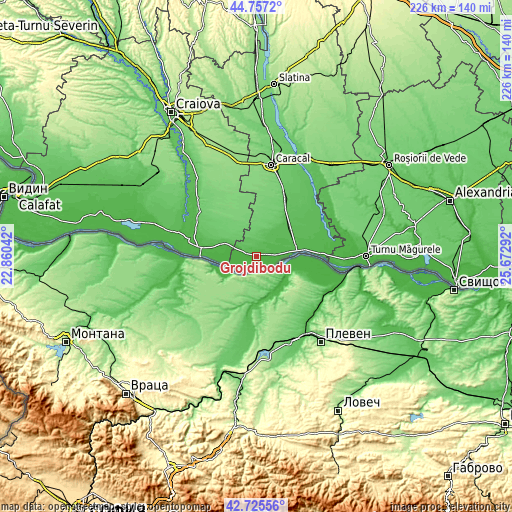 Topographic map of Grojdibodu