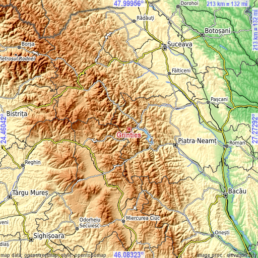 Topographic map of Grinţieş