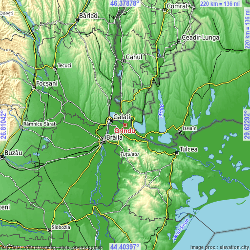 Topographic map of Grindu